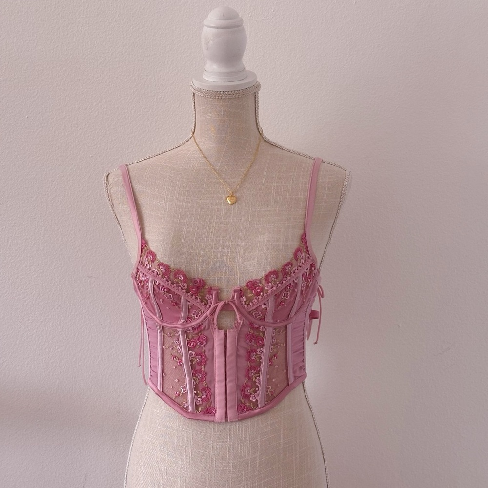 For love and lemons pink floral bustier corset top size: XS